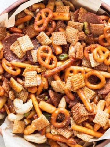 sweet and spicy Chex mix in bowl