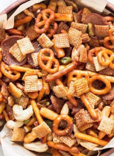 sweet and spicy Chex mix in bowl