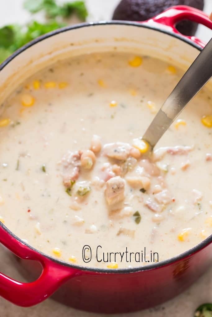 creamy chili chicken white in pot