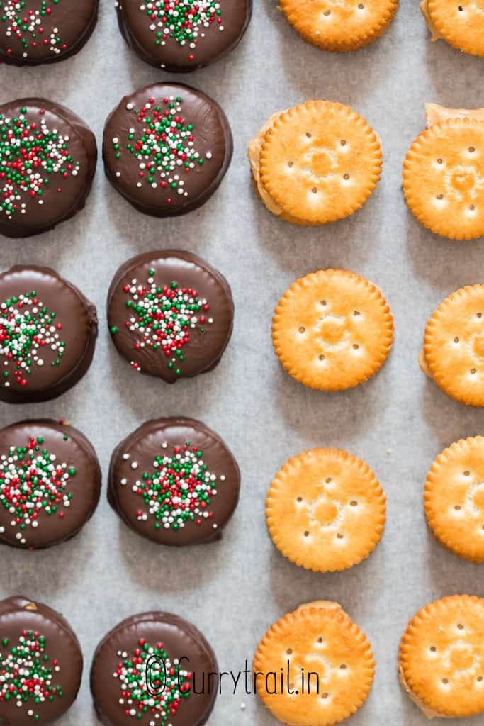 chocolate dipped Ritz cookies
