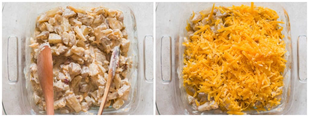 step by step picture collage of making crack potatoes casserole