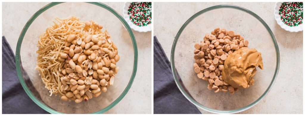 step by step picture collage of haystack cookies