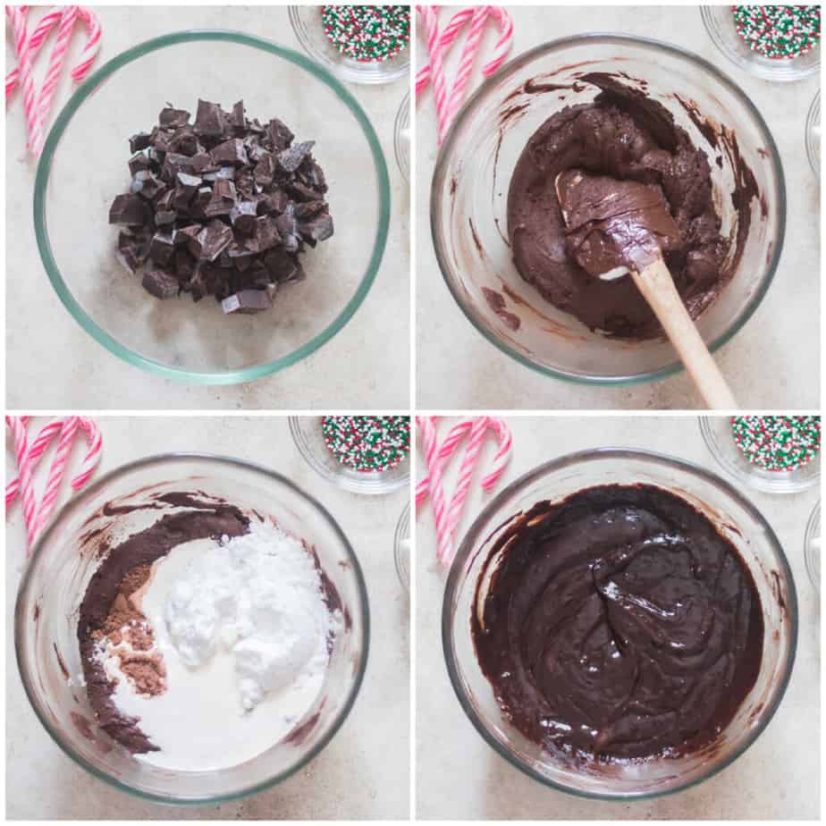 picture collage of making hot chocolate sticks