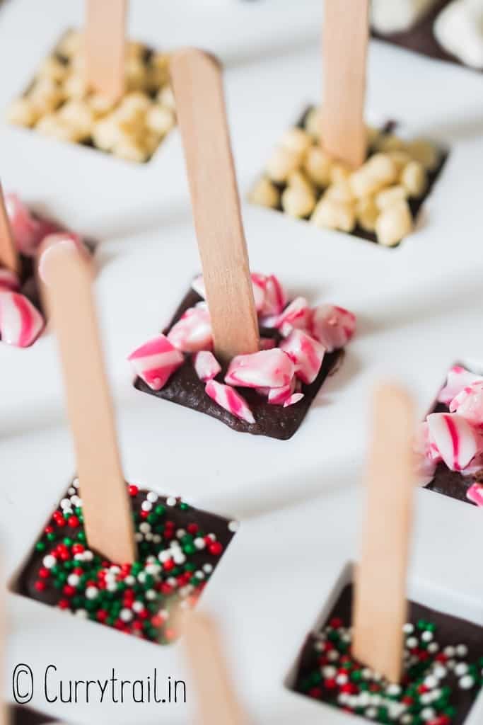 different toppings hot chocolate sticks