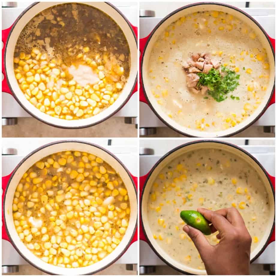 step by step picture collage of white chili chicken