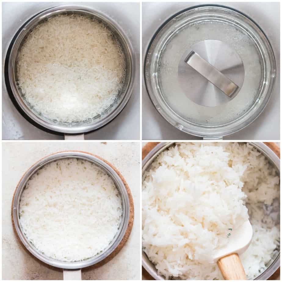 step by step picture collage how to cook jasmine rice