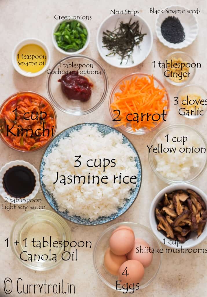 all ingredients for kimchi fried rice recipe