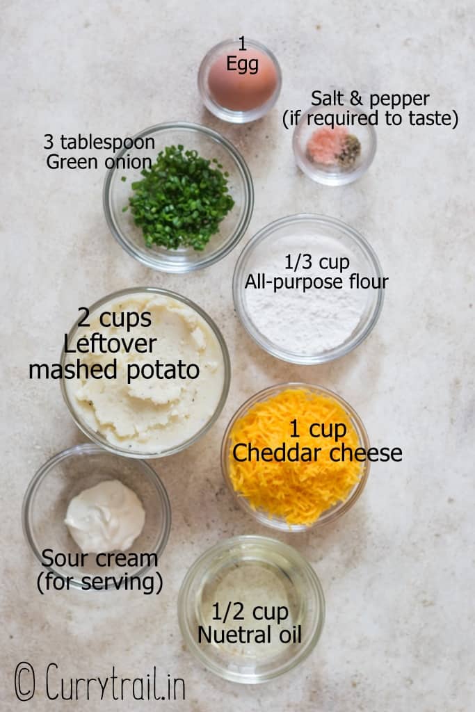 all ingredients of mashed potato pancakes