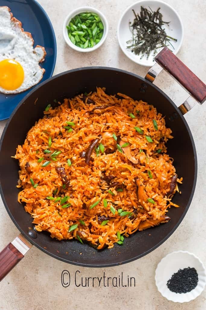 fried rice made with kimchi in wok