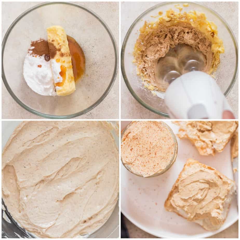 step by step picture collage of making cinnamon butter