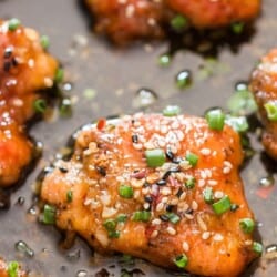 close view of honey garlic chicken