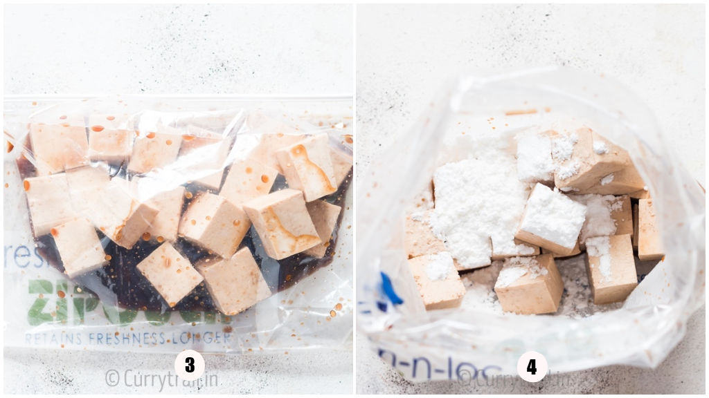 picture collage of marinating tofu.