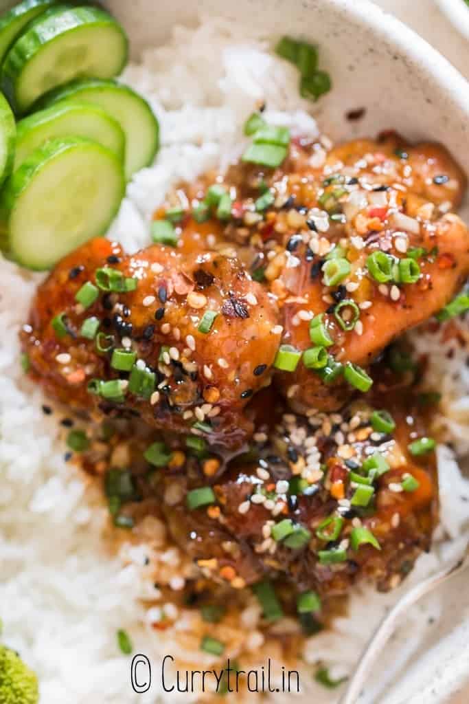 honey garlic chicken served with rice