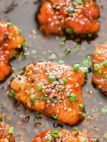 garlic chicken cooked in hone garlic sauce in cast iron pan