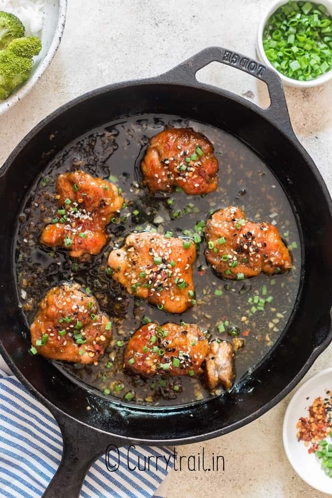 sweet sticky honey garlic sauce smothered on chicken