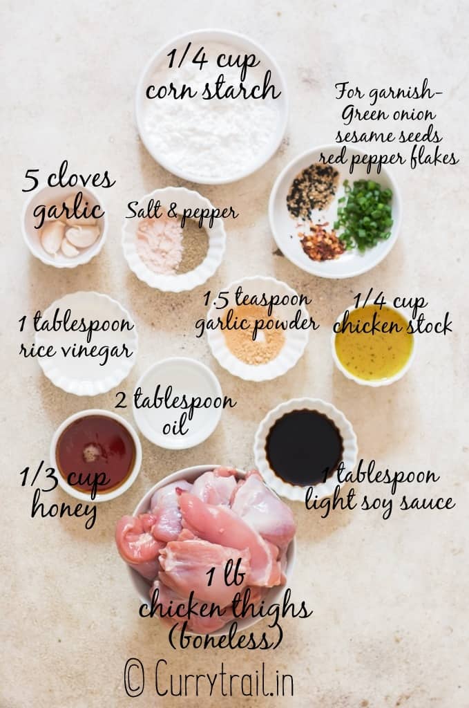 all ingredients for honey garlic chicken