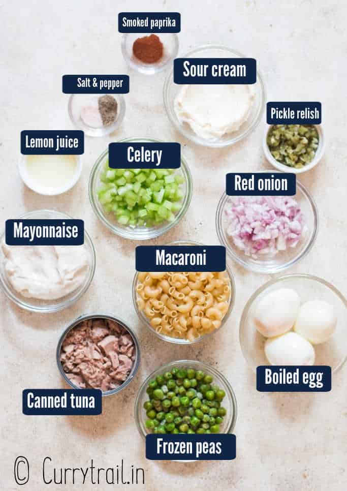 all ingredients for tuna macaroni salad