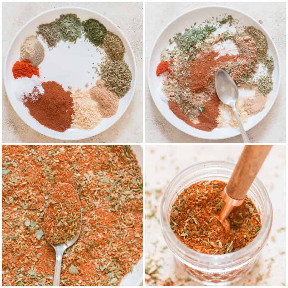 step by step picture collage of Creole seasoning