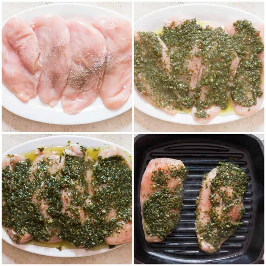 step by step picture collage of making chimichurri chicken