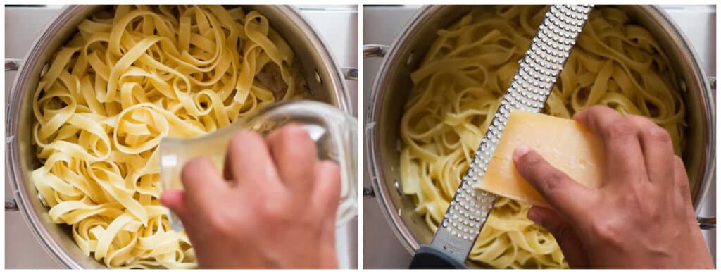 picture collage of making buttered noodles
