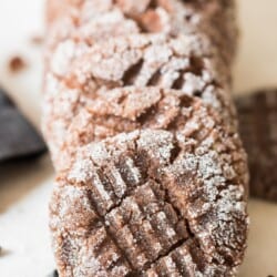 stacks of chocolate peanut butter cookies