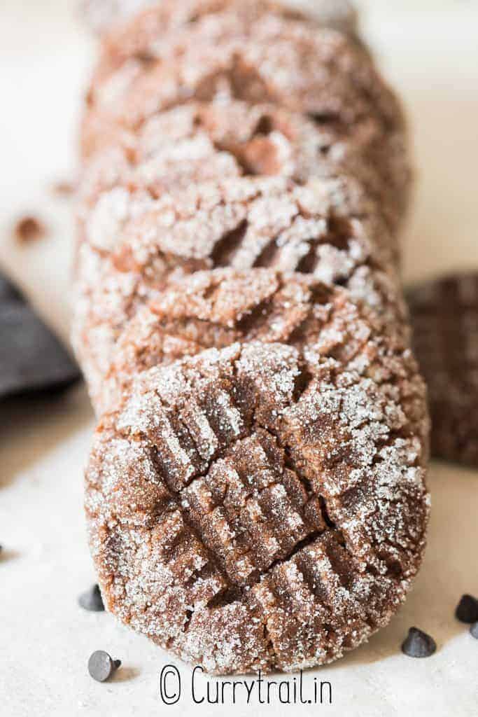 stacks of chocolate peanut butter cookies
