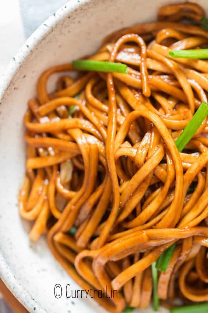 close view of soy noodles