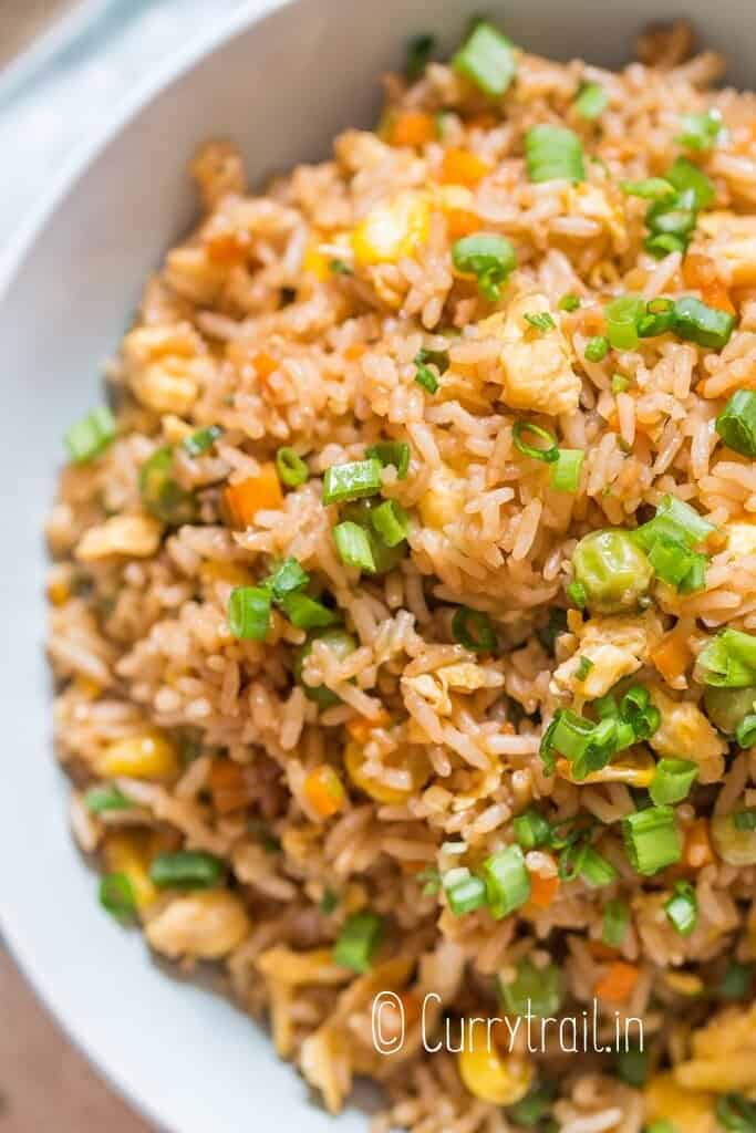 close up view of hibachi fried rice