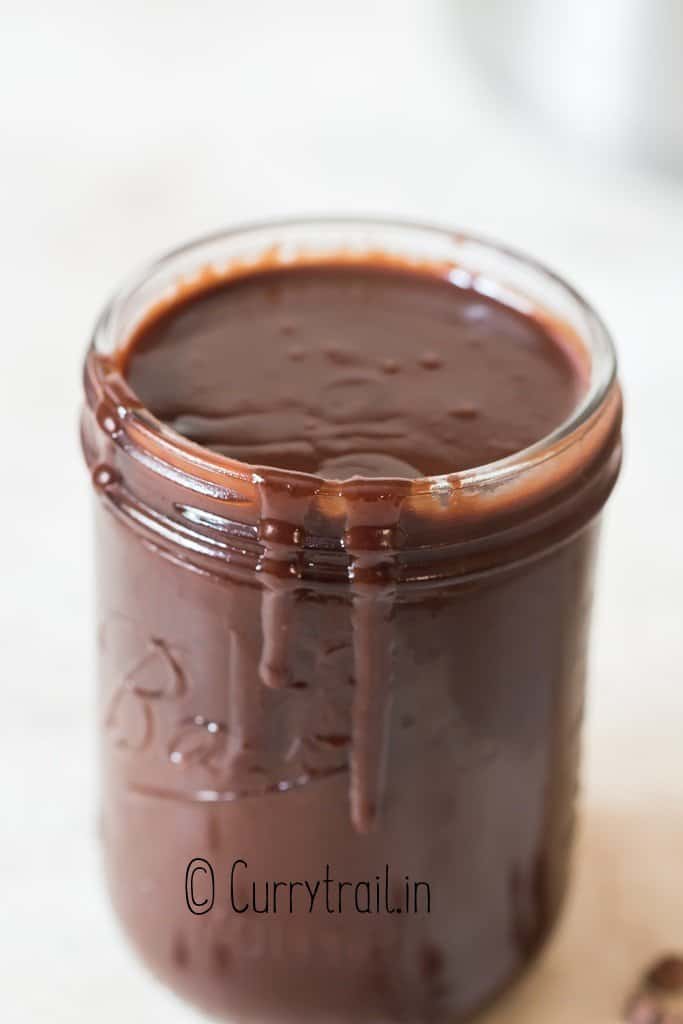 close view of fudge sauce in jar