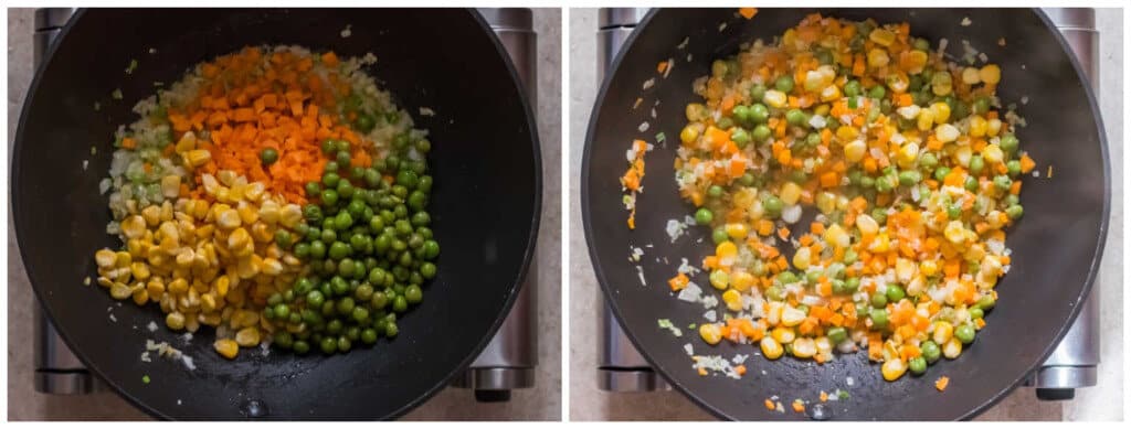 photo collage of cooking hibachi fried rice in wok