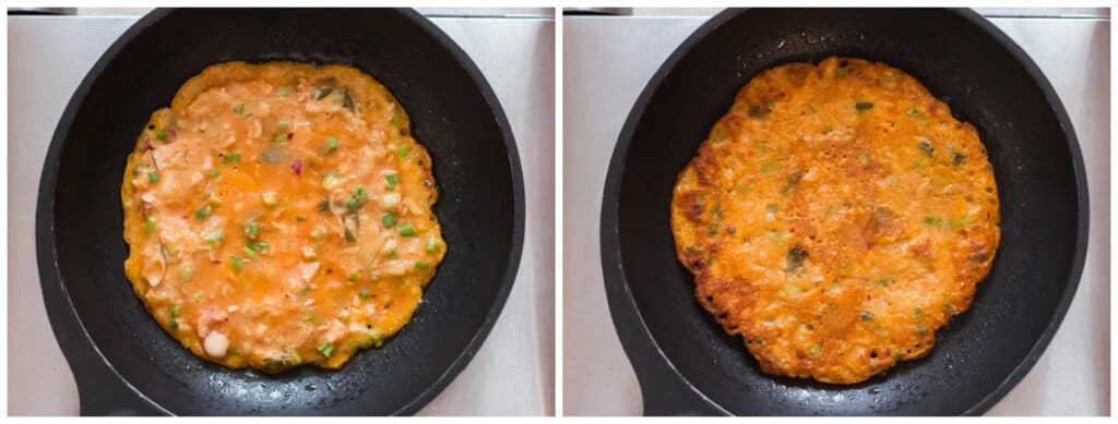 picture collage of kimchi pancake