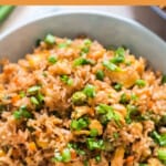 Japanese style fried rice with text