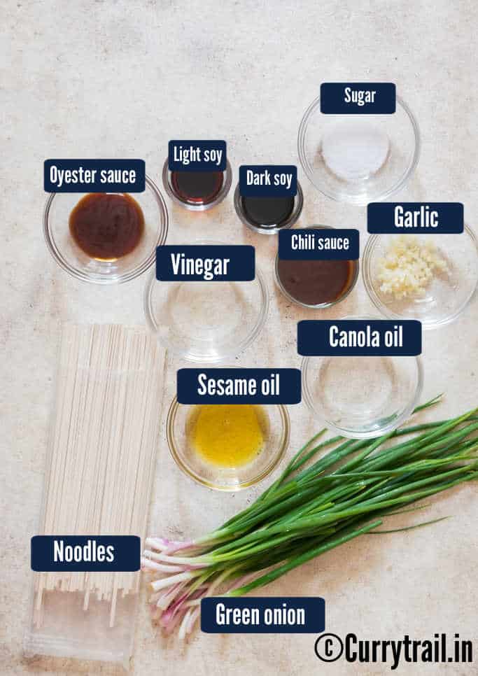 all ingredients for soy sauce noodles