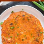 savory pancake with kimchi with text