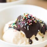 vanilla ice cream with magic chocolate shell