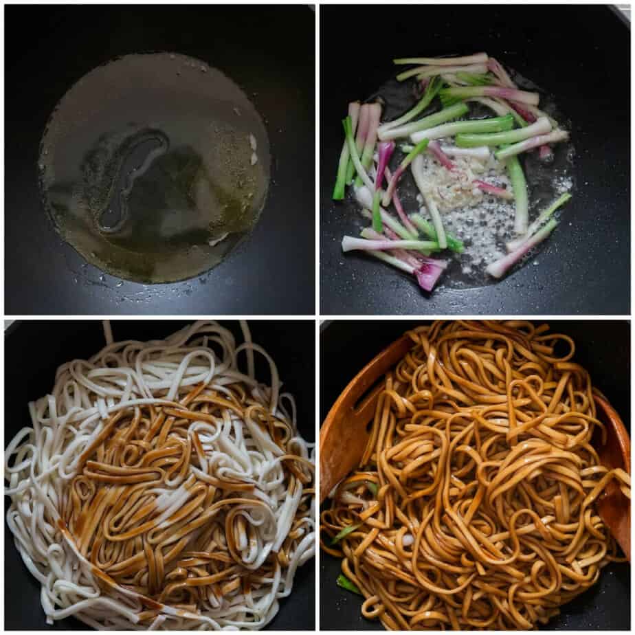 step by step picture collage of soy sauce noodles