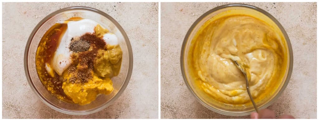 picture collage of honey mustard sauce