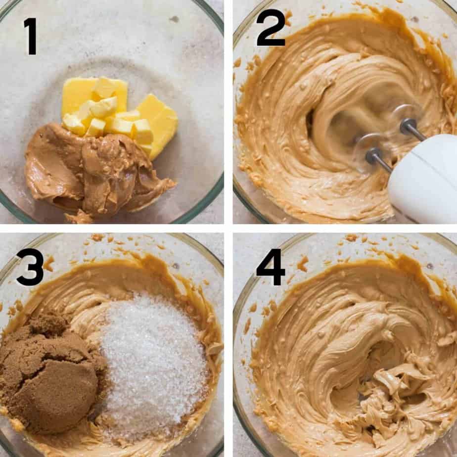 picture collage of making chocolate peanut butter cookies