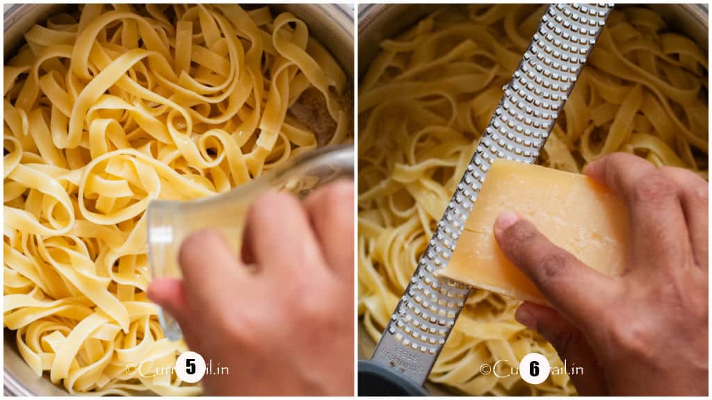 picture collage of cooking buttered noodles.