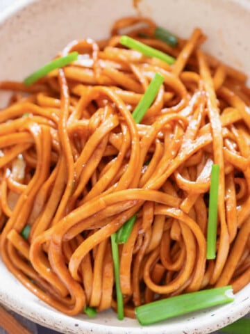 savory soy noodles in bowl