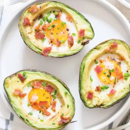 Baked avocado eggs.