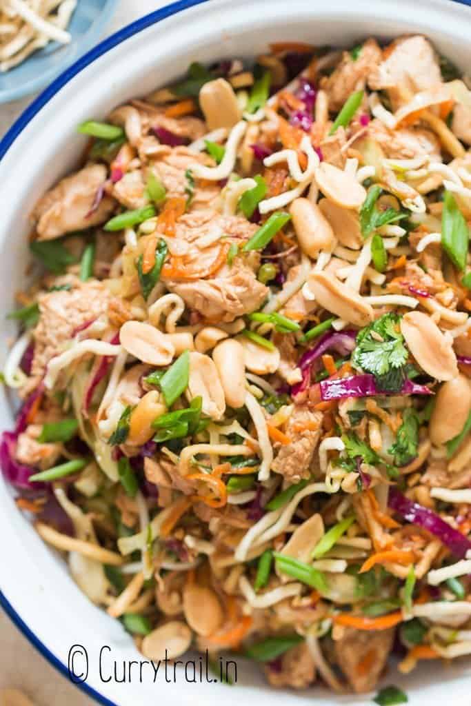 close view of Chinese chicken salad