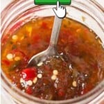 hot pepper jelly in jar with text