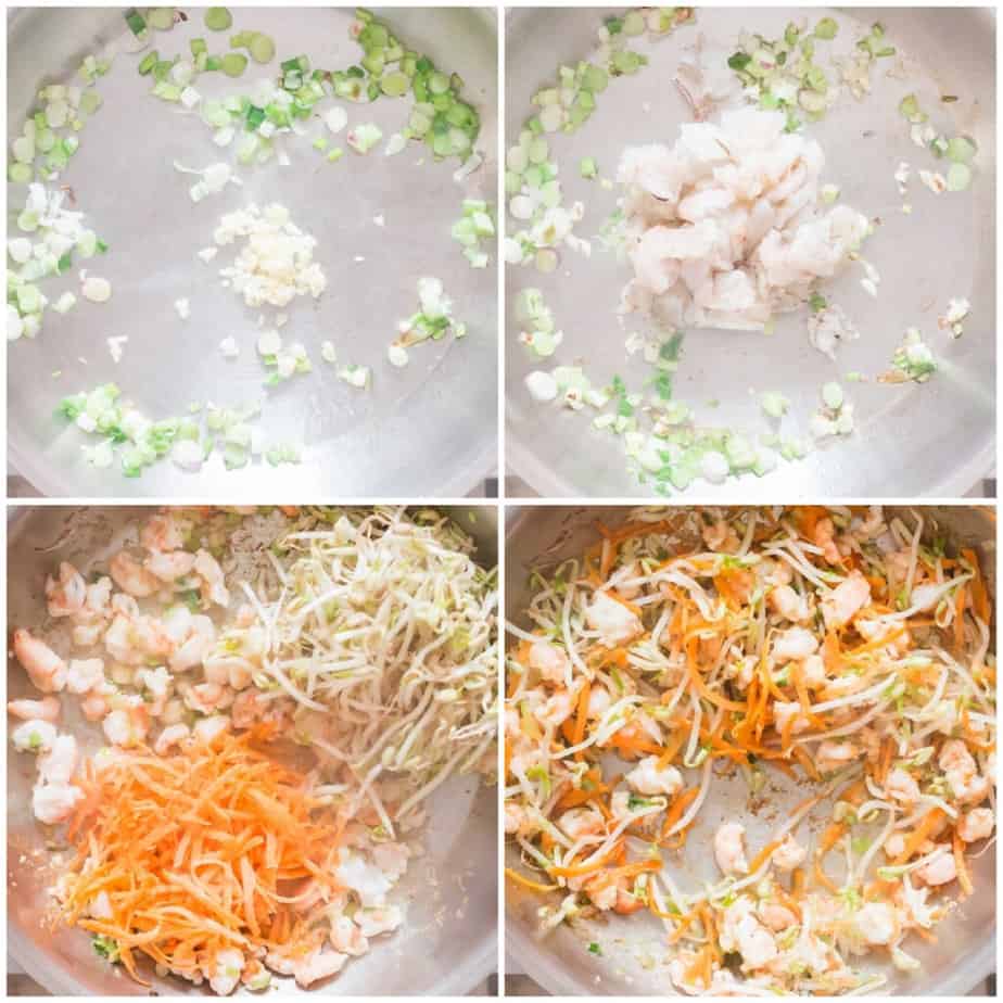 picture collage of making Chinese omelette filling