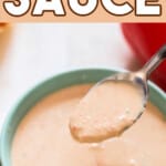 spoonful of baja sauce with text
