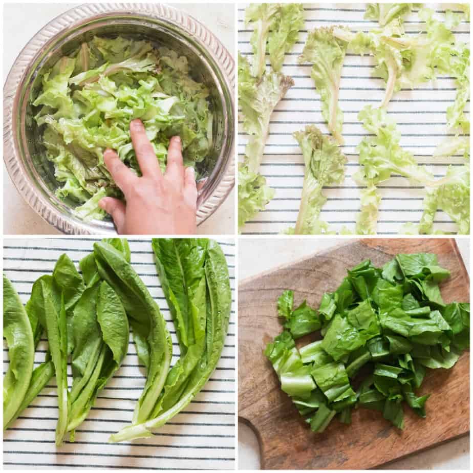 step by step picture collage of making chopped green salad