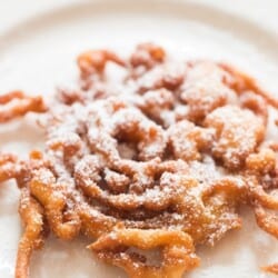 crunchy funnel cake with powdered sugar