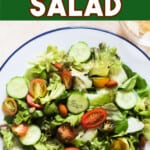 green salad in plate with text