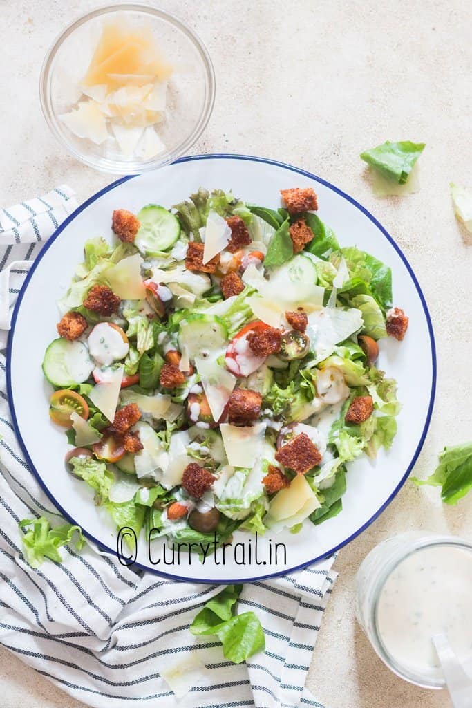 chopped green salad with buttermilk ranch dressing