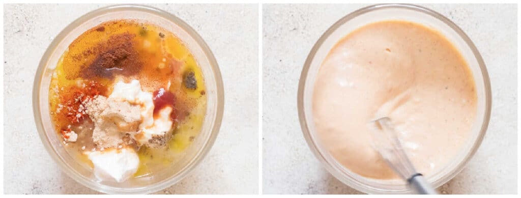 step by step picture collage of yum yum sauce